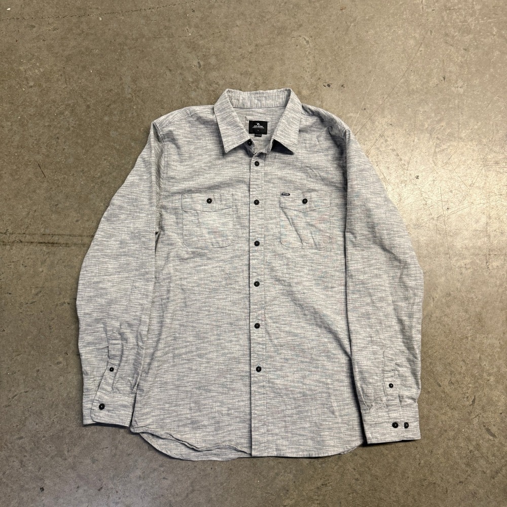 Rip Curl Mens Large Grey Space Dye Long Sleeve Button Down Shirt Pockets